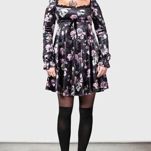 Killstar Black and Pink Floral Long Sleeve Dress